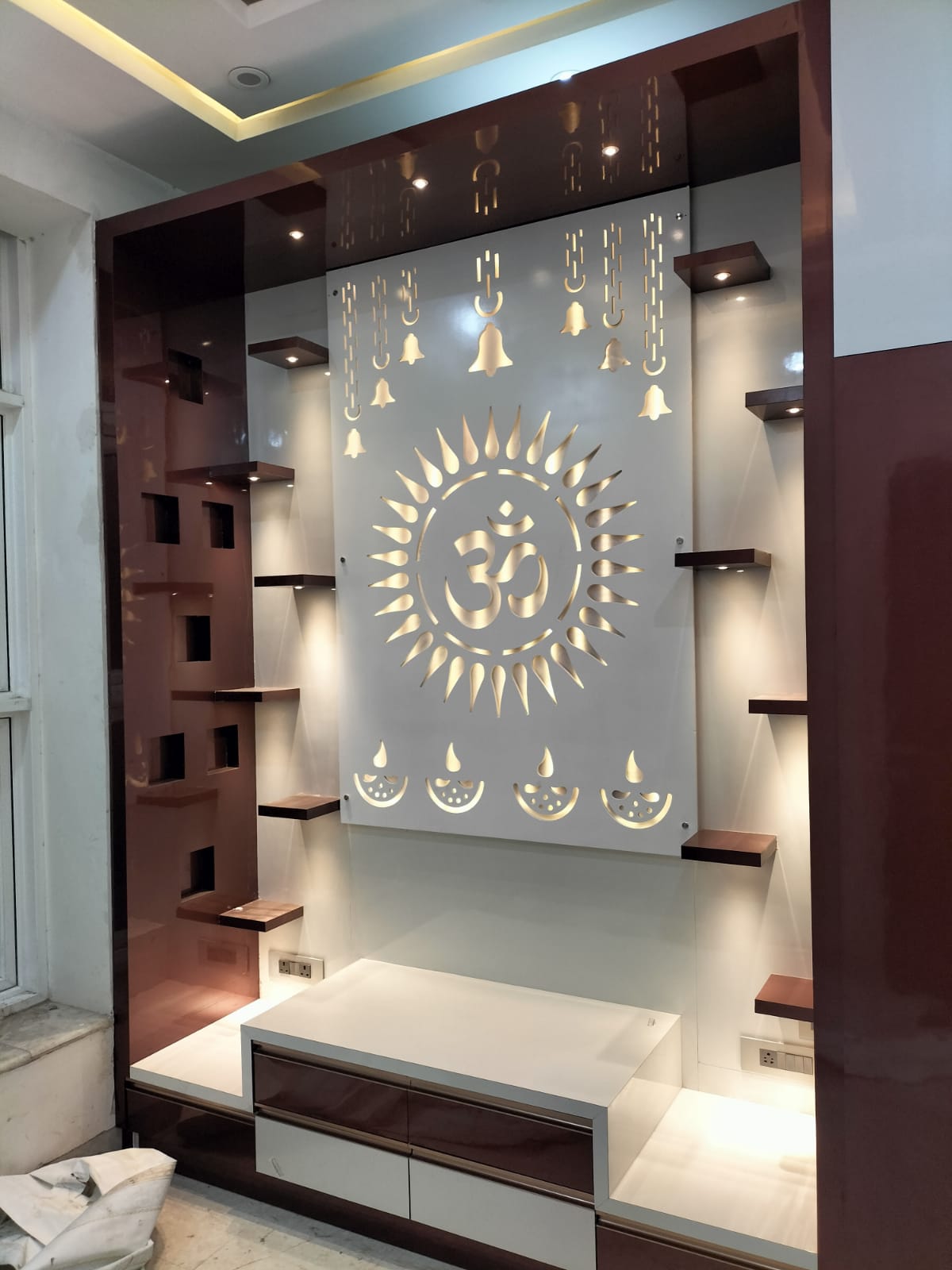 Luxury Pooja Mandir Back Panel Design
